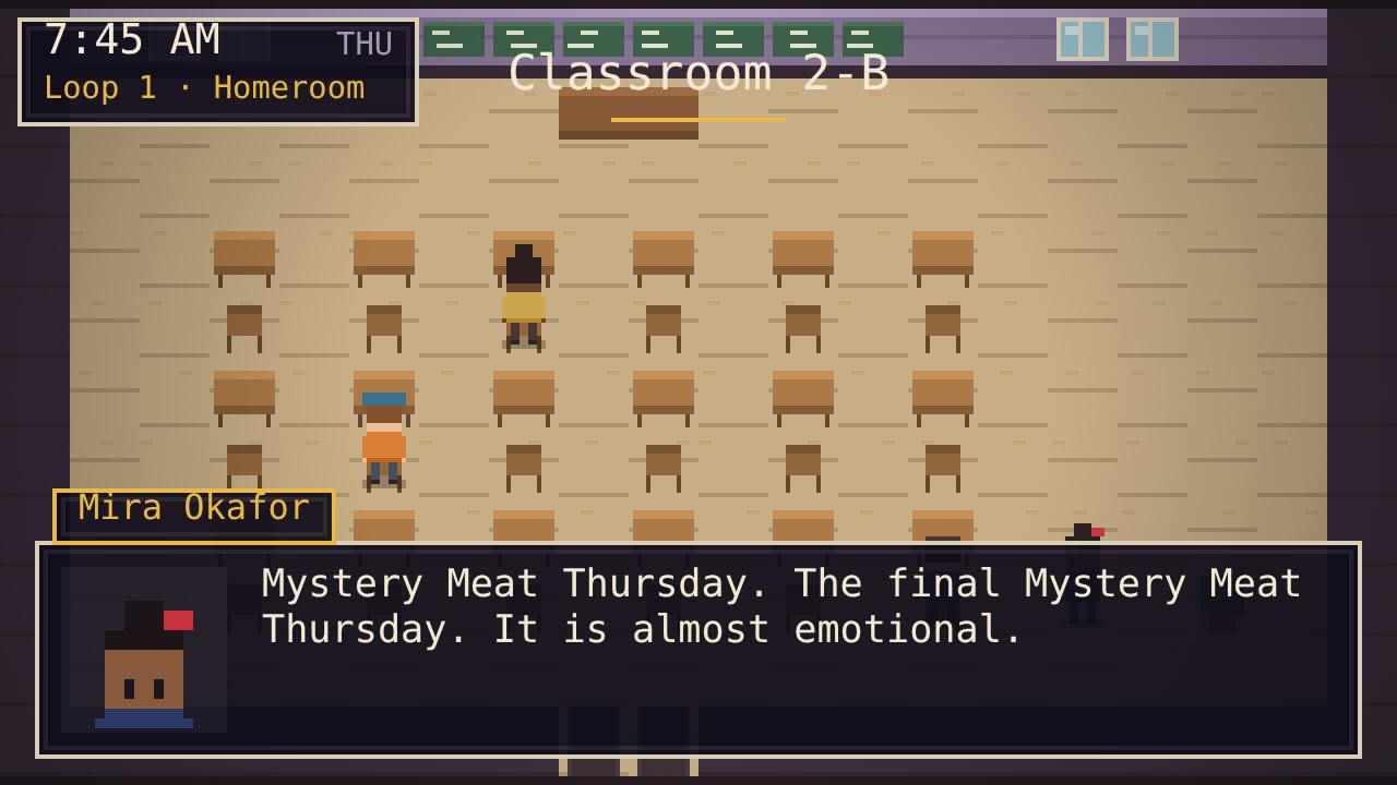 Mira talks to the player in classroom 2-B